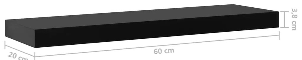 Prateleiras de parede suspensas 2 pcs 60x20x3,8 cm preto
