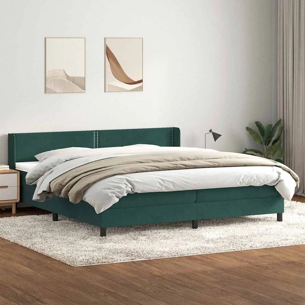 vidaXL Cama com molas/colchão 180x220 cm veludo verde-escuro