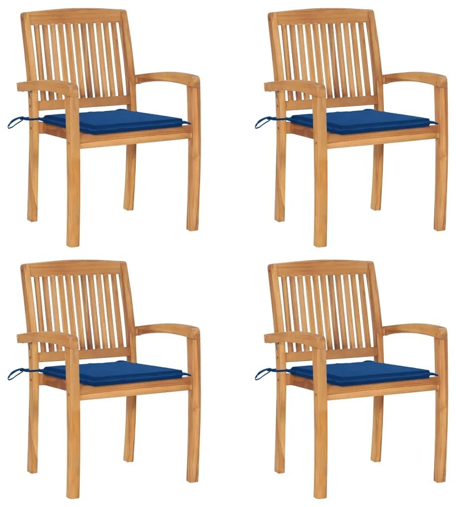 vidaXL Cadeiras de jardim empiháveis c/ almofadões 4 pcs teca maciça