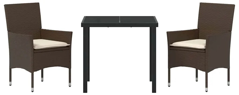 Conjunto de Jantar para Jardim 3 pcs Castanho 2 Lugares Aço
