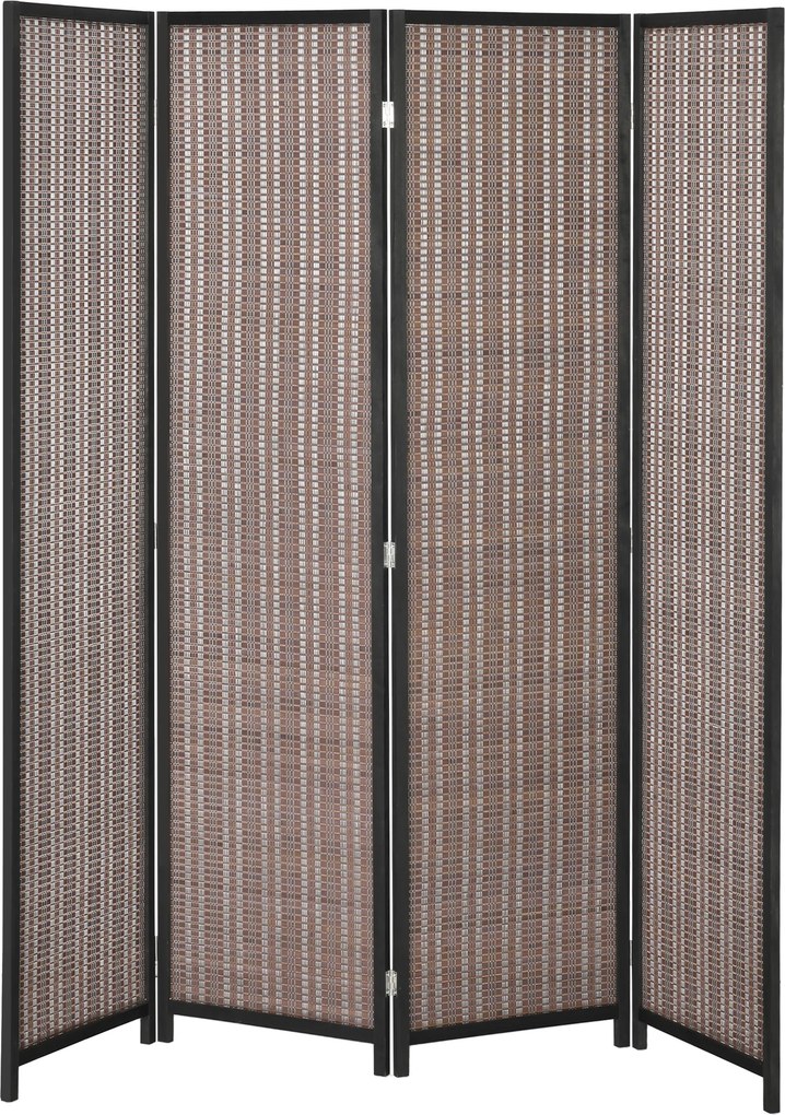 Biombo de madeira 180 x 180 cm para divisão de espaços, divisória dobrável de 4 painéis, castanho