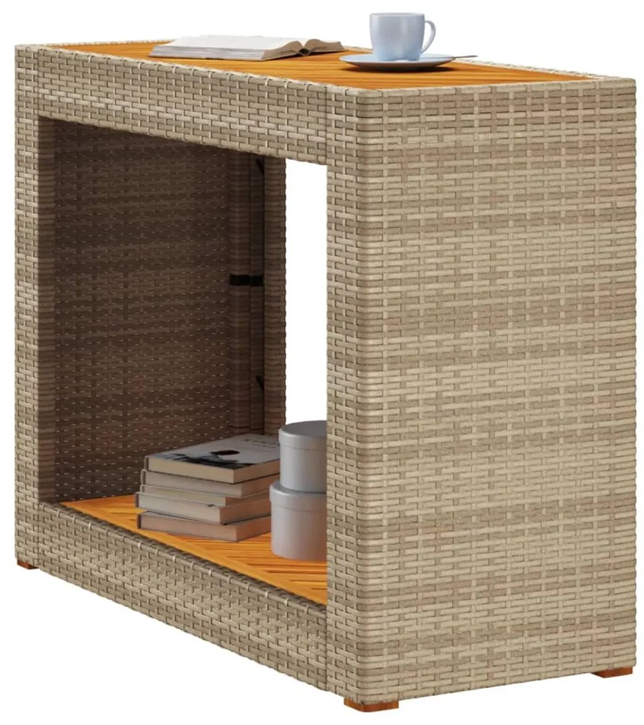 Mesa apoio jardim c/ tampo madeira 100x40x75 cm vime PE bege