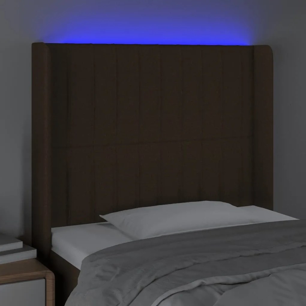 Cabeceira de cama c/ luzes LED tecido 83x16x118/128 cm castanho