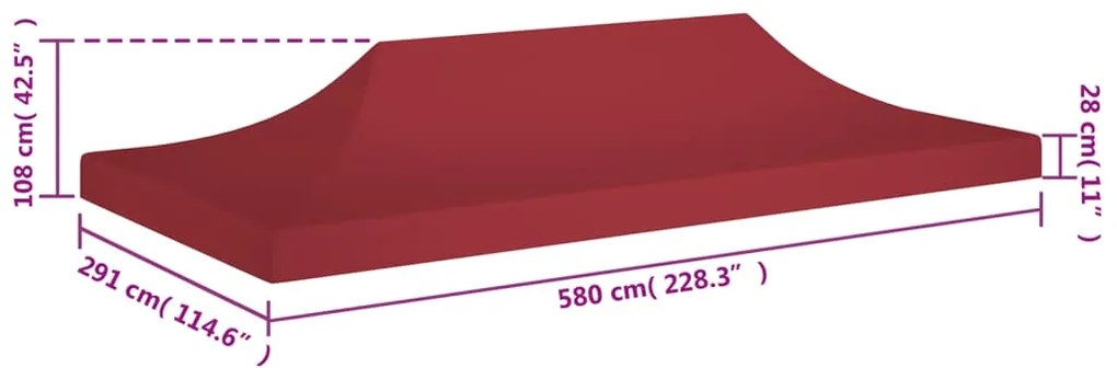 Teto para tenda de festas 6x3 m 270 g/m² bordô