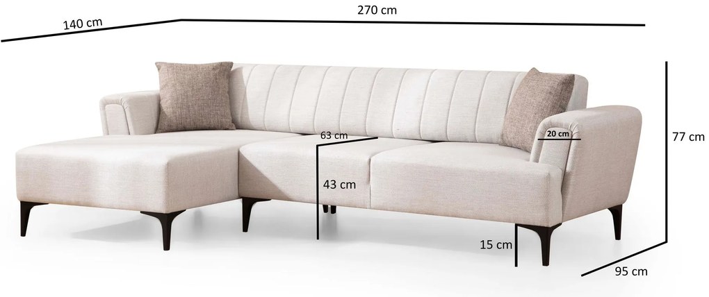 Sofá-cama de canto Hamlet – Ecru – 140x270 cm