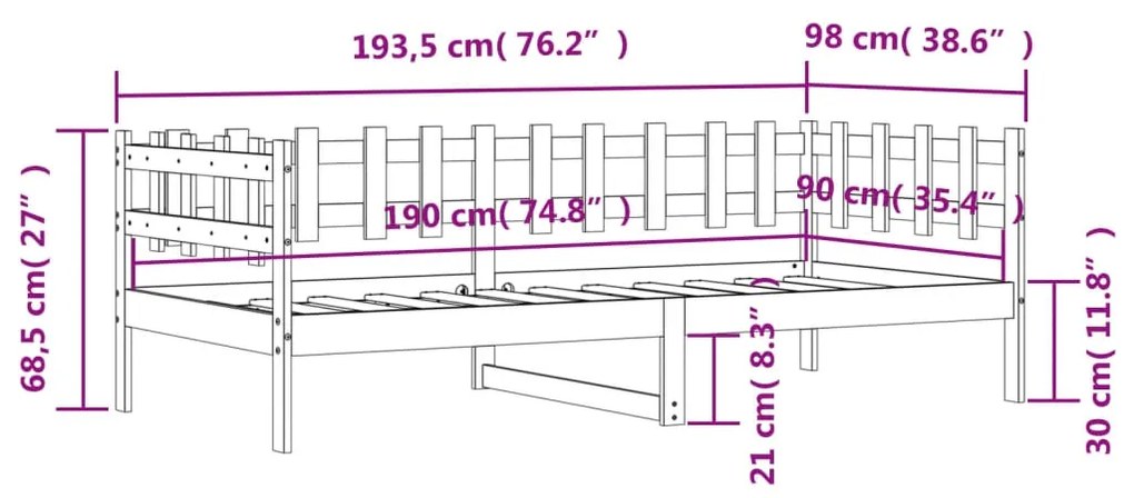 Sofá-cama sem colchão 90x190 cm madeira de pinho maciça branco