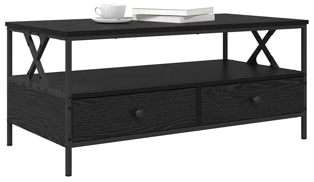 Mesa de centro com gaveta com prateleira Carvalho preto 100 x 51 x 45