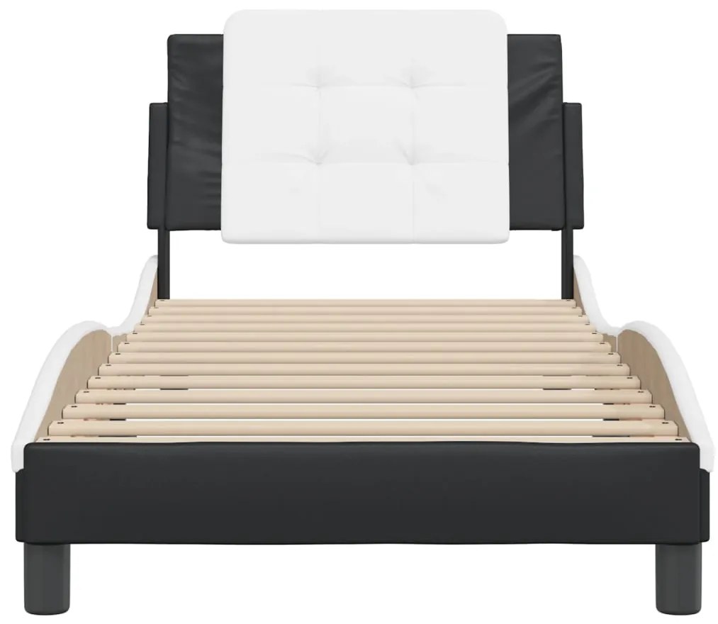 Estrutura cama c/ cabeceira couro artif. 80x200 cm preto/branco