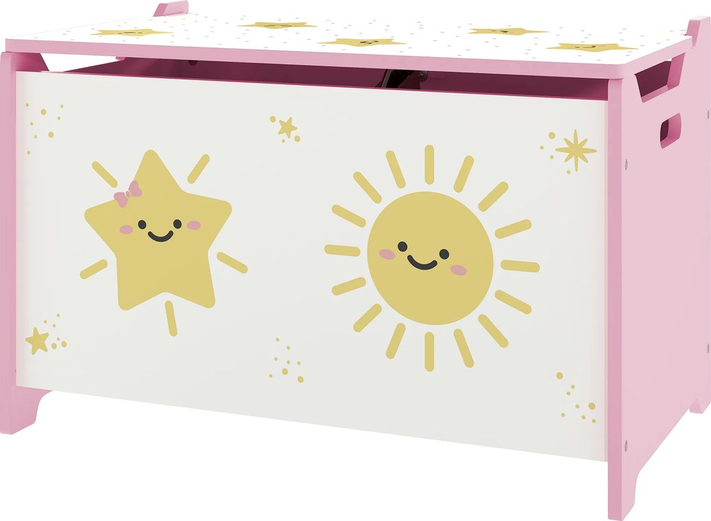 Caixa de brinquedos com tampa  60 x 37 x 39 cm, caixa de arrumação infantil com dobradiças de segurança rosa