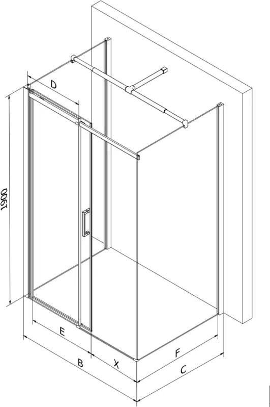 Mexen Omega-3S cabine de duche de 3 paredes, de correr 100x80 cm, transparente, cromado + base Flat - 825-100-080-01-00-3s-4010