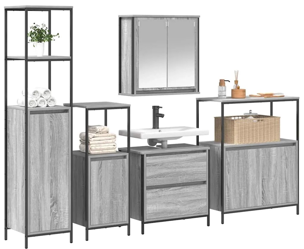 Conjunto de Móveis para a Casa de Banho 5 Peças vidaXL Cinza Sonoma em
