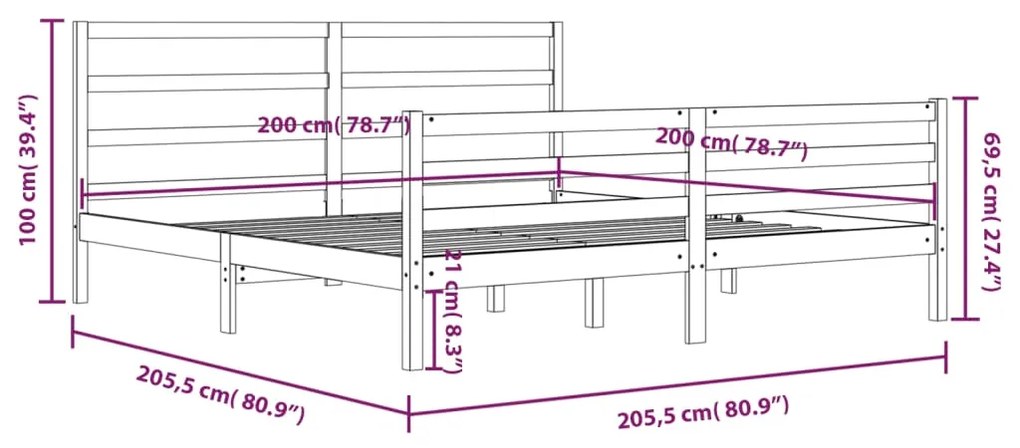 Estrutura de cama 200x200 cm pinho maciço castanho mel