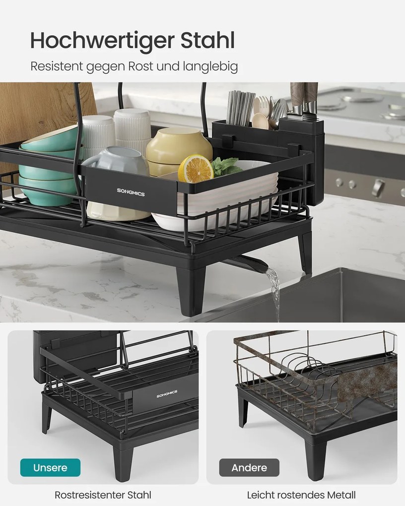 Escorredor de pratos com dois níveis 31 x 42 x 36,5 cm Preto