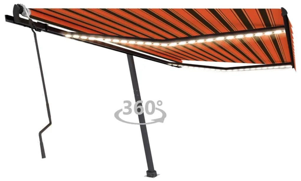 Toldo retrátil manual com LED 400x300 cm laranja e castanho