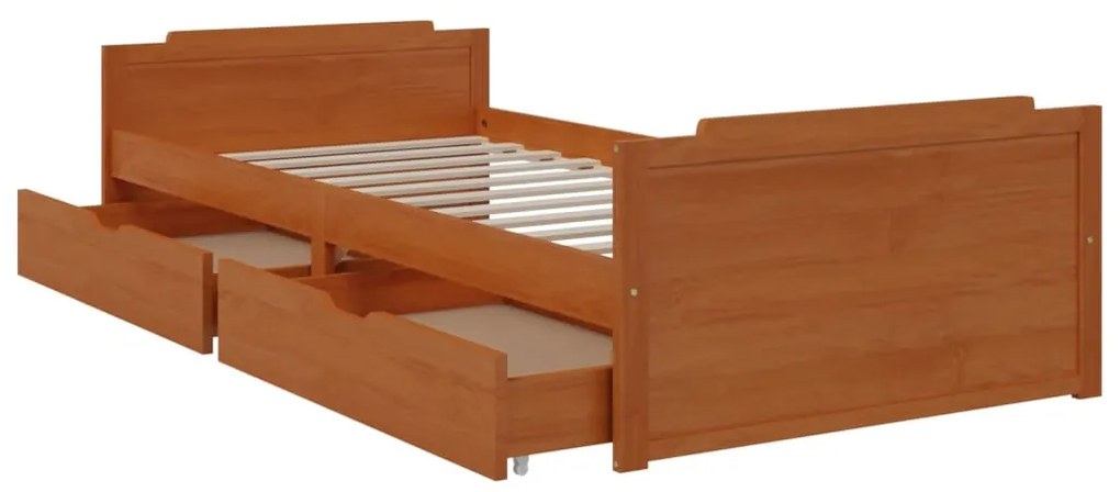 Estrutura cama c/ gavetas 90x200 cm pinho maciço castanho mel
