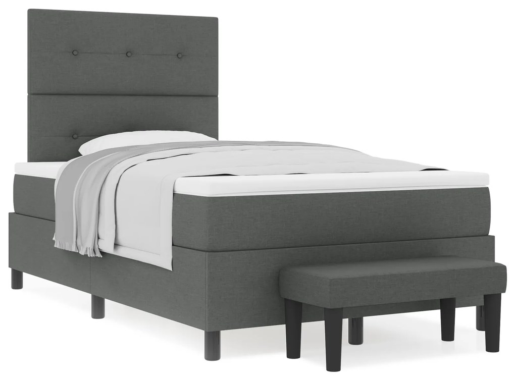 Cama Box Spring com Colchão e Banco Cinza Escuro 120x200 cm Tecido