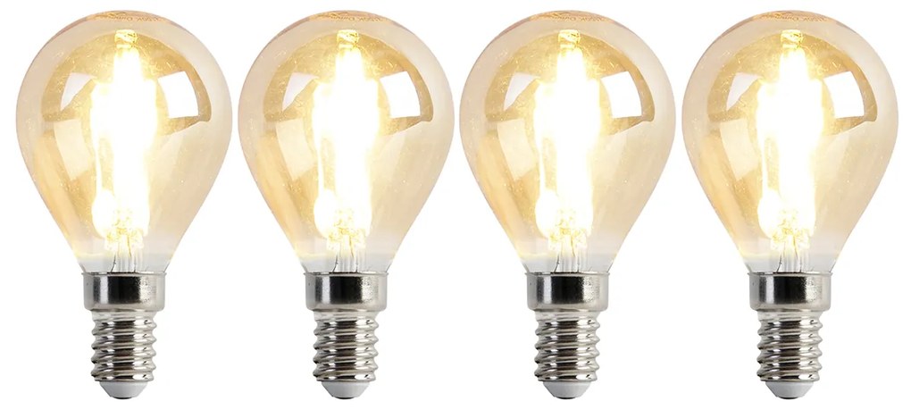 Conjunto de 4 lâmpadas LED reguláveis E14 P45 Dourado 3,5W 330lm 2100K