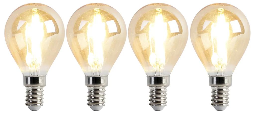 Conjunto de 4 lâmpadas LED E14 reguláveis P45 ouro 3,5W 330 lm 2100K