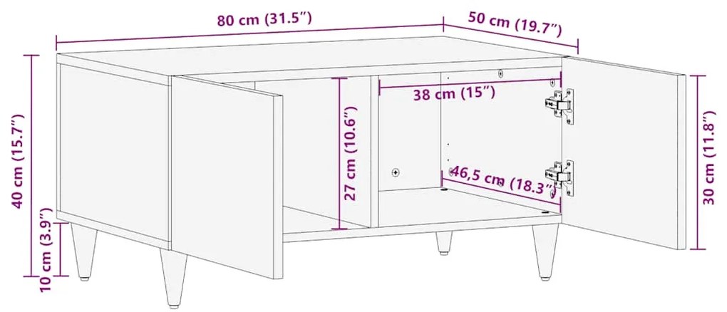 Mesa de centro 80x50x40 cm madeira de mangueira maciça