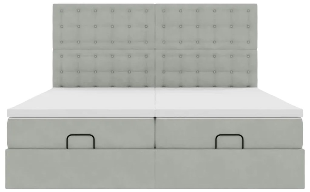 Estrutura cama otomana colchões 160x200cm veludo cinzento claro