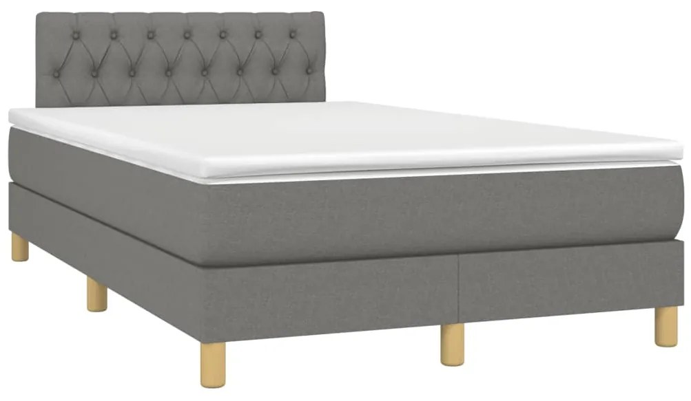 Cama box spring c/ colchão e LED 120x190 cm tecido cinza-escuro