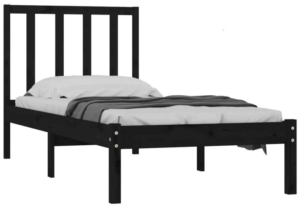 Estrutura de cama pequena solteiro 75x190 cm pinho maciço preto