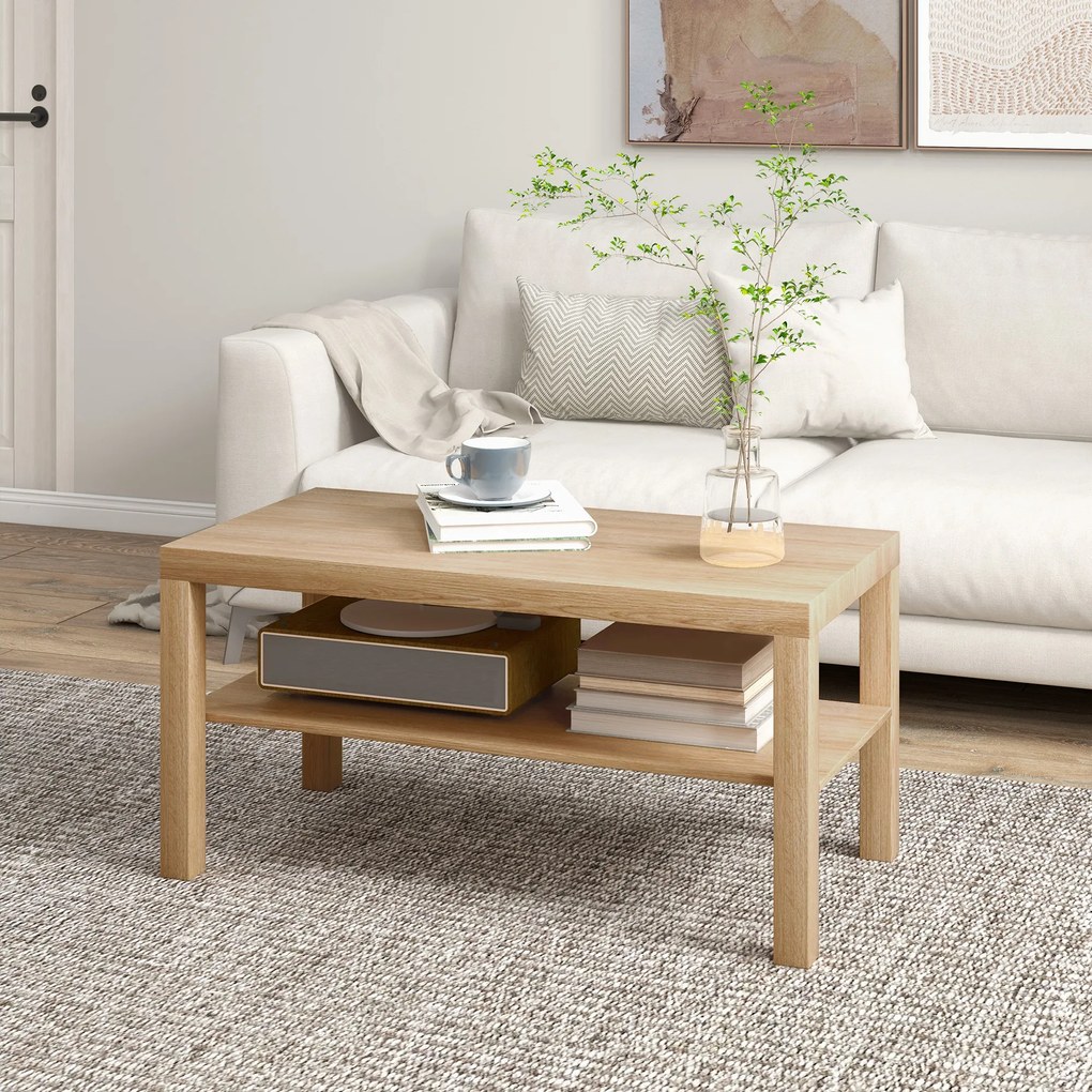 Mesa de Centro Moderna Mesa Auxiliar com Prateleira para Sala de Estar Escritório 90x45x44,5 cm Madeira