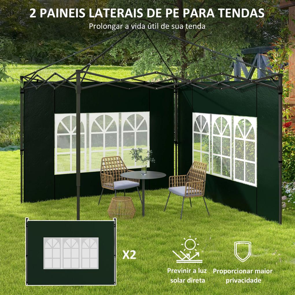 Conjunto de 2 Paredes Laterais para Tendas de 3x3m e 3x6m Paredes Laterais com Janelas Transparentes 293x193cm Verde Escuro