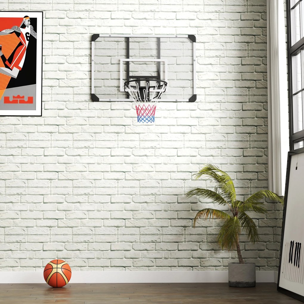 Cesto de Basquetebol de Parede com Aro, Rede e Estrutura em Aço para Exterior, 113x61x73 cm, Branco e Preto