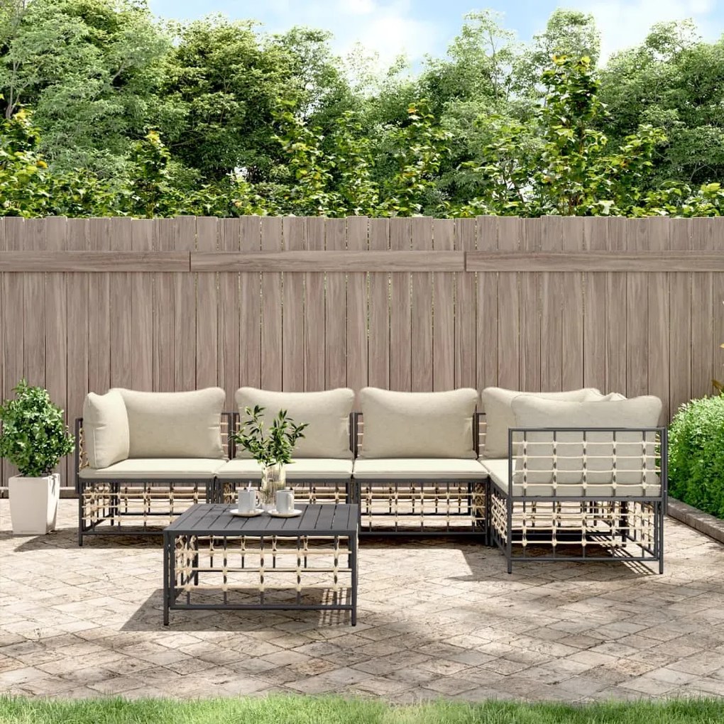 vidaXL 6 pcs conjunto lounge de jardim c/ almofadões vime PE antracite
