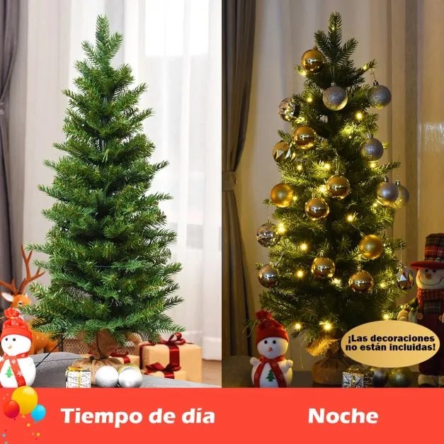 Árvore de Natal artificial de 90 cm com 50 luzes LED e temporizador 363 ramos Base estável Verde
