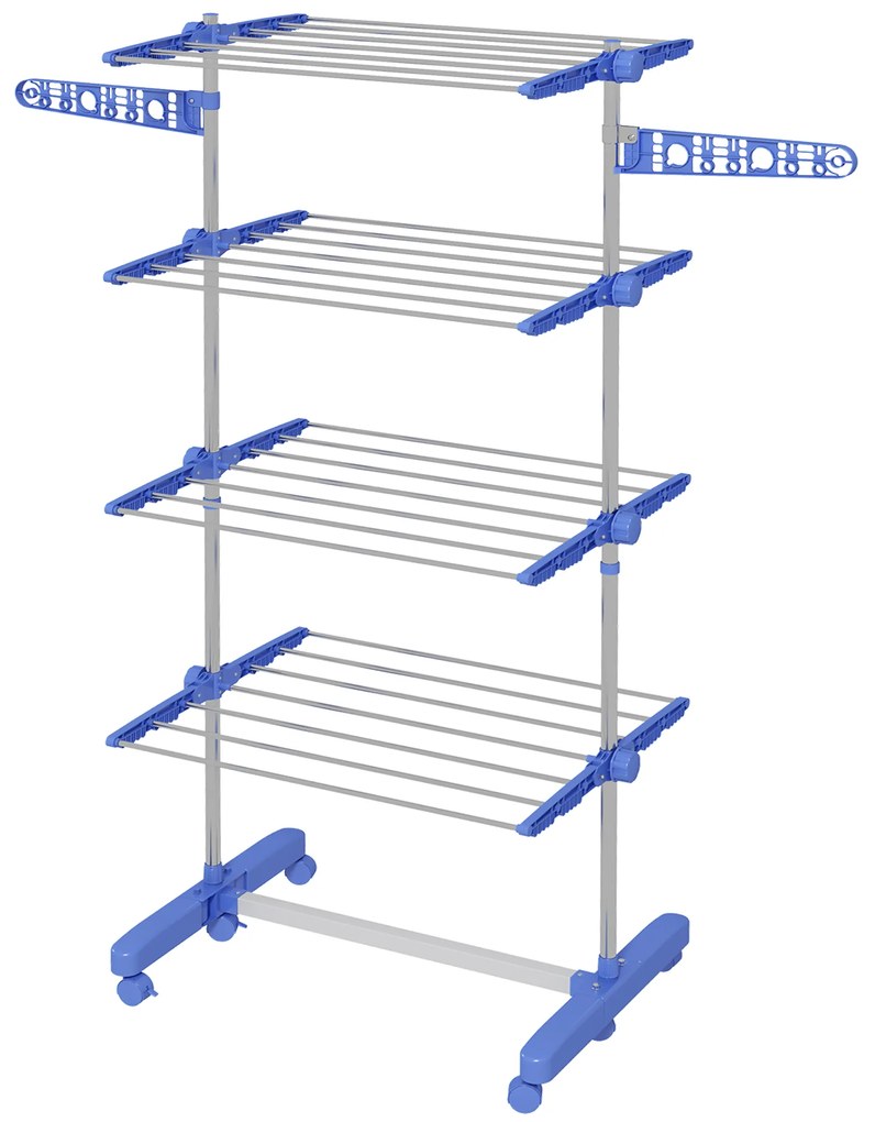 HOMCOM Estendal Vertical Dobrável de 4 Níveis com 6 Rodas 2 Laterais Dobráveis Prateleiras Ajustáveis 142x55x172 cm Azul | Aosom Portugal