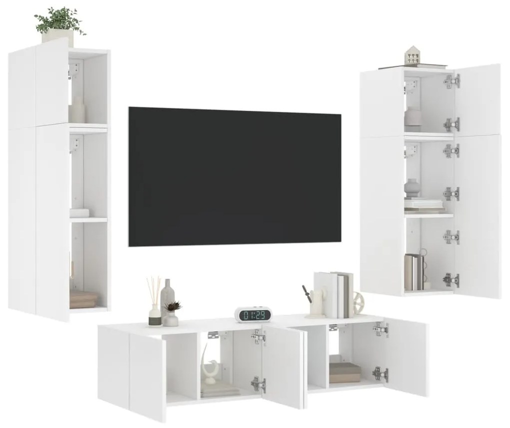 vidaXL 6pcs móveis de parede p/ TV c/ LEDs derivados de madeira branco