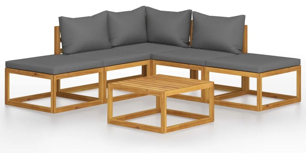 6 pcs conj. lounge jardim c/ almofadões madeira acácia maciça