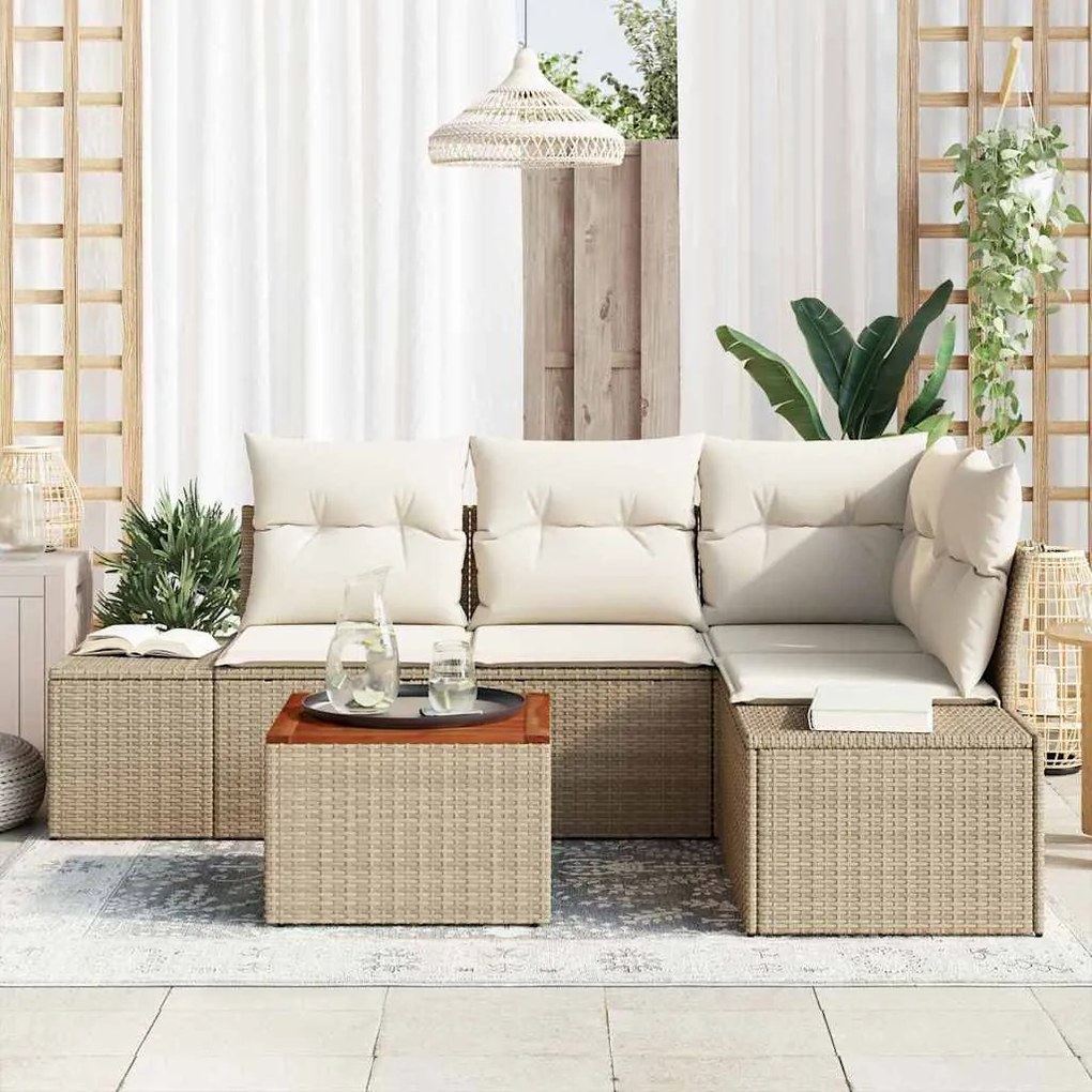 Conjunto de Sofá de Jardim 5 pcs Bege, branco 55 x 55 x 37 cm