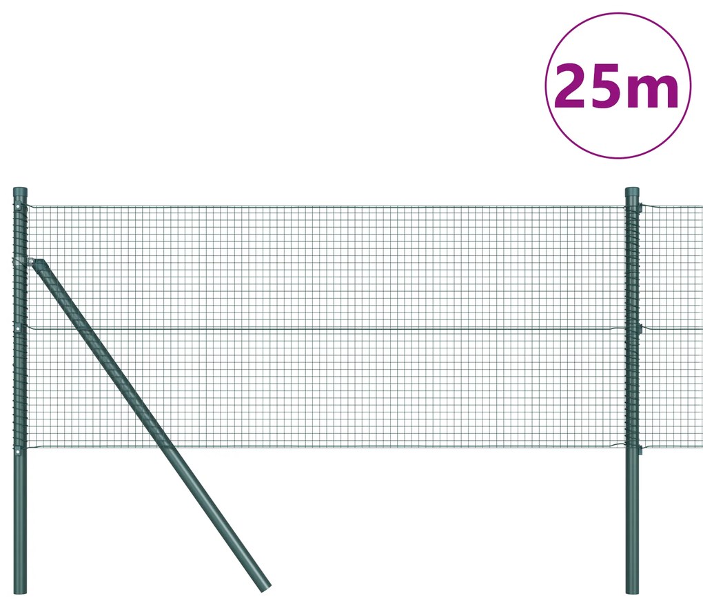 Cerca de Arame Soldado com 13 Postes Verde 0.8x25 m Aço
