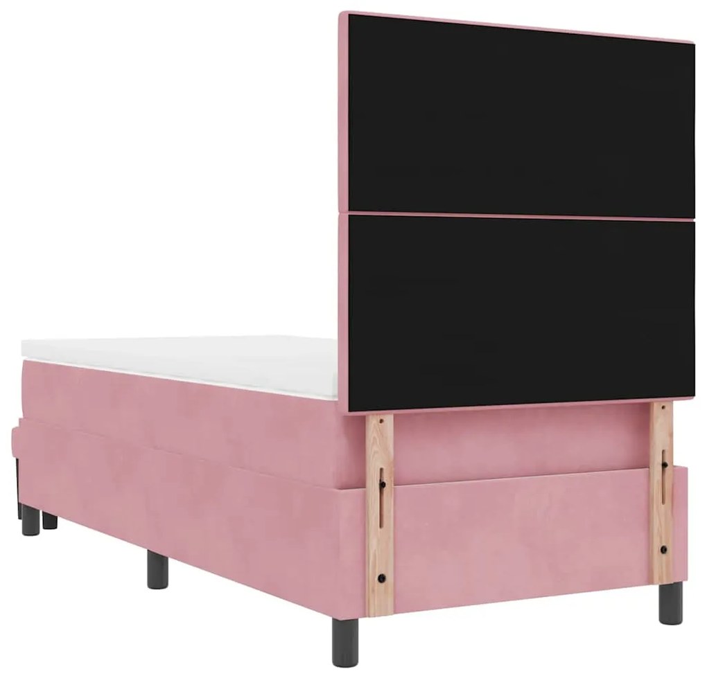 Cama Box Spring com Colchão e Banco Rosa 90x190 cm Veludo