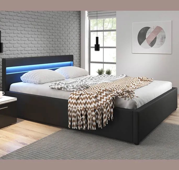 Cama Hidráulica com Arrumação "Adal" - Preto - 150x190cm - Design Mode