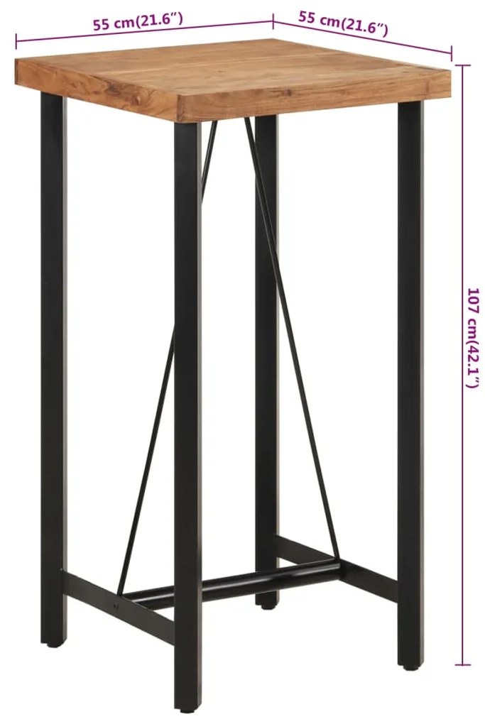 Mesa de bar 55x55x107 cm madeira de acácia maciça e ferro