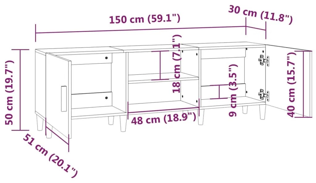 Móvel de TV Erik de 150 cm - Preto - Design Nórdico