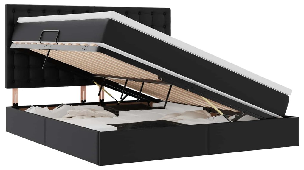 vidaXL Cama com arrumação e LED Preto 180 x 200 cm Couro Sintético