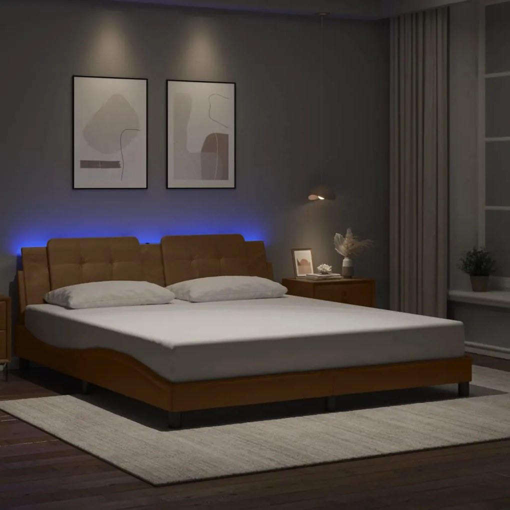 vidaXL Estrutura cama c/ luzes LED 180x200 cm couro artif. cappuccino