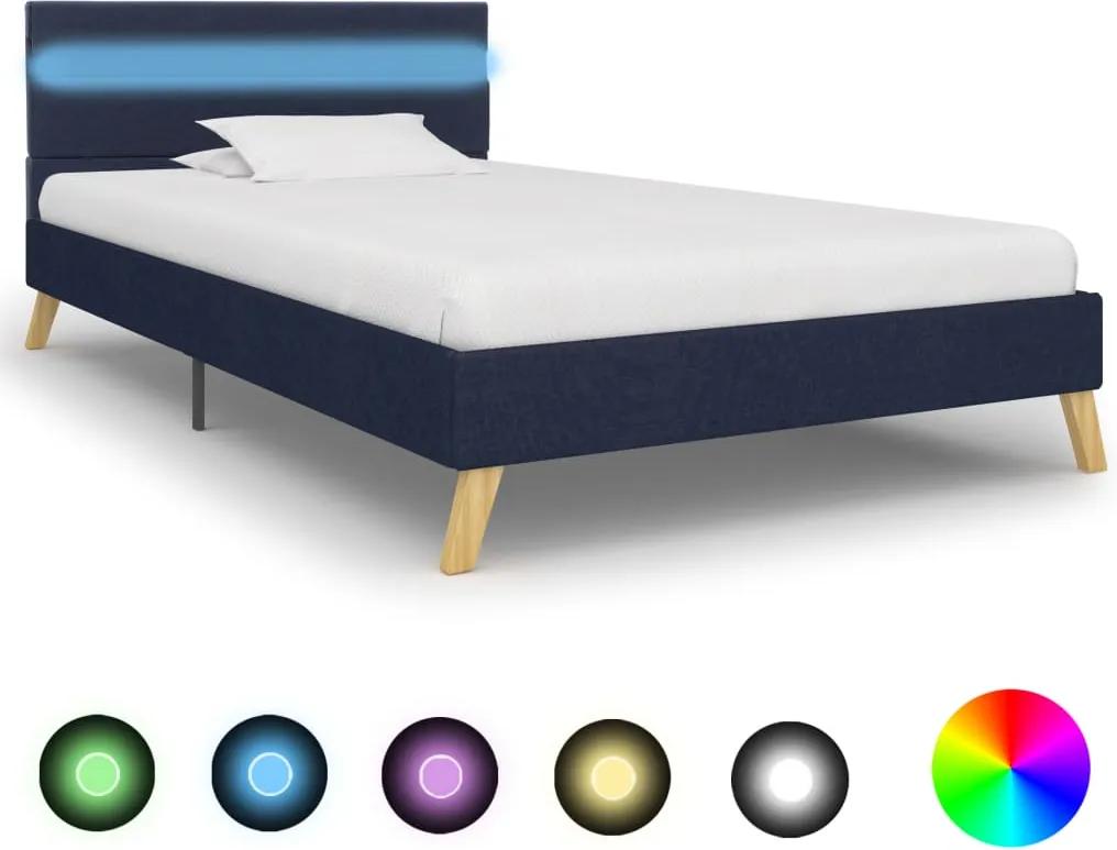 Estrutura de cama com LEDs 90x200 cm tecido azul