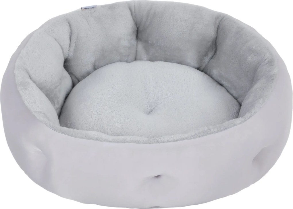 Cama reversível para gatos 62 C x 62 L x 21 A cm, cama para gatos de interior e cães de pequeno porte, cama redonda com rebordo de apoio, cinzento cla