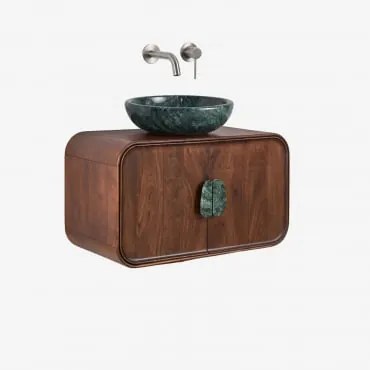 Conjunto De Móvel De Casa De Banho Suspenso 95x45 Cm Em Madeira De Manga E Pedra Natural Kivalina Mármore Verde Udaipur - Madeira De - Sklum