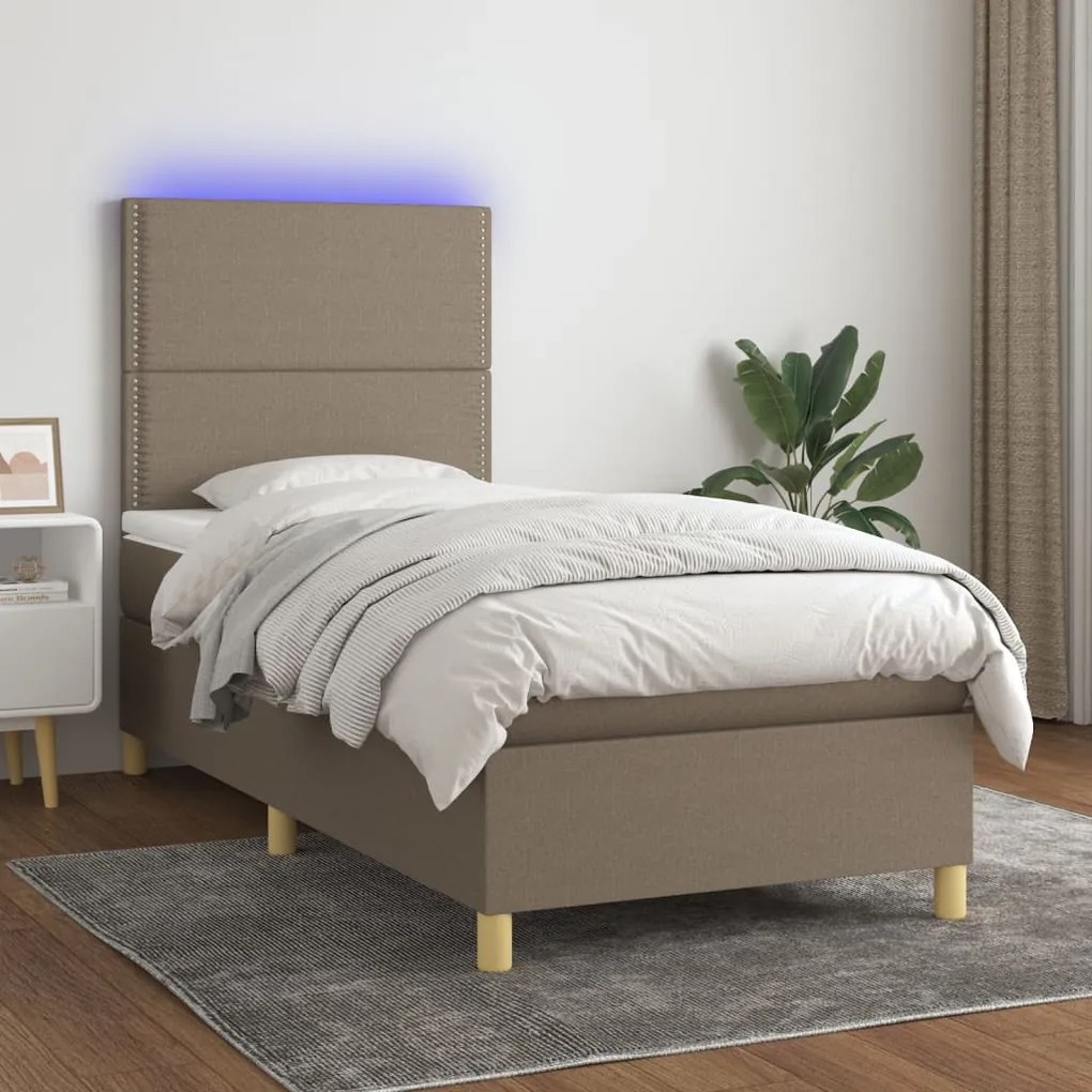 Cama box spring colchão/LED 100x200cm tecido cinza-acastanhado