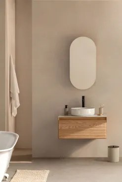 Conjunto De Móvel De Casa De Banho Suspenso 80x50 Cm Em Madeira De Freixo Tedrik Castanho Fresno & Cimento Redondo Branco Ø40 Cm Zavion & - Sklum