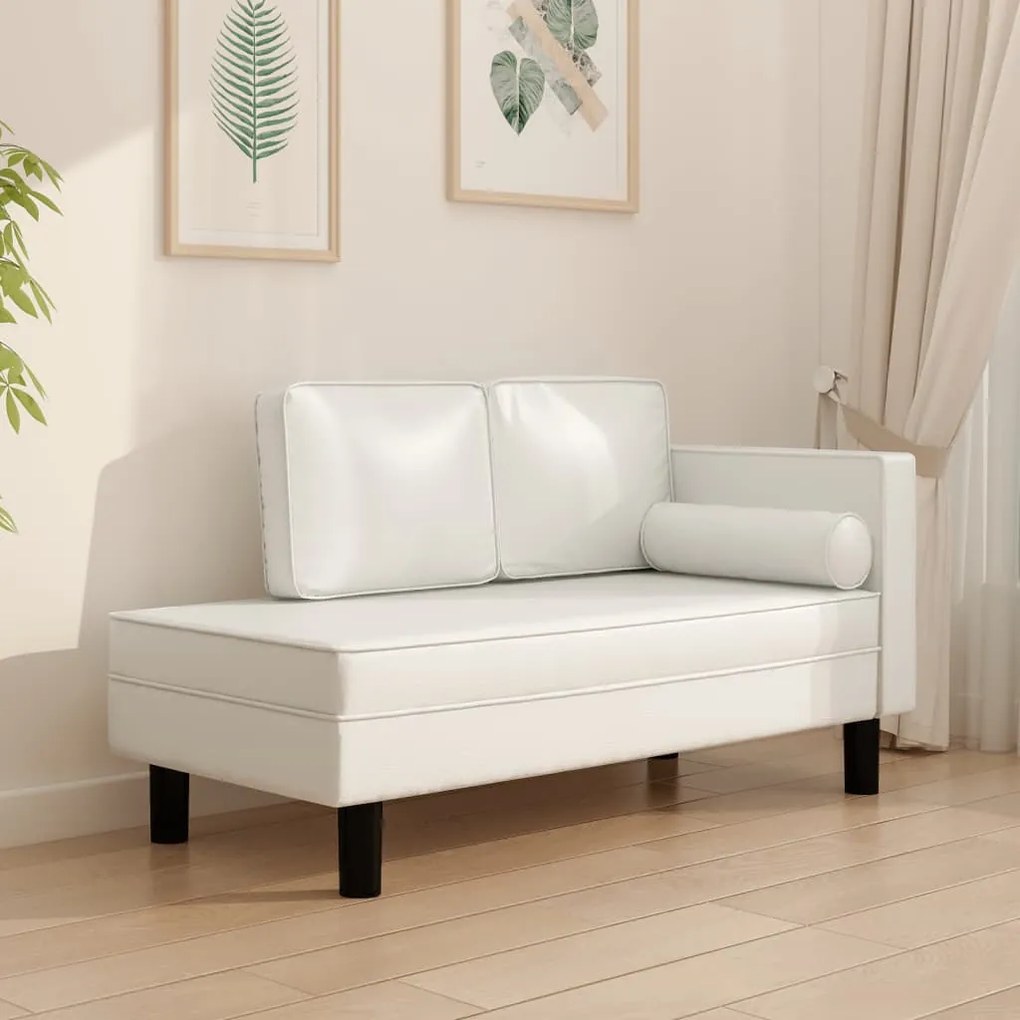 340696 vidaXL Chaise longue com almofadões e rolo couro artificial cor creme