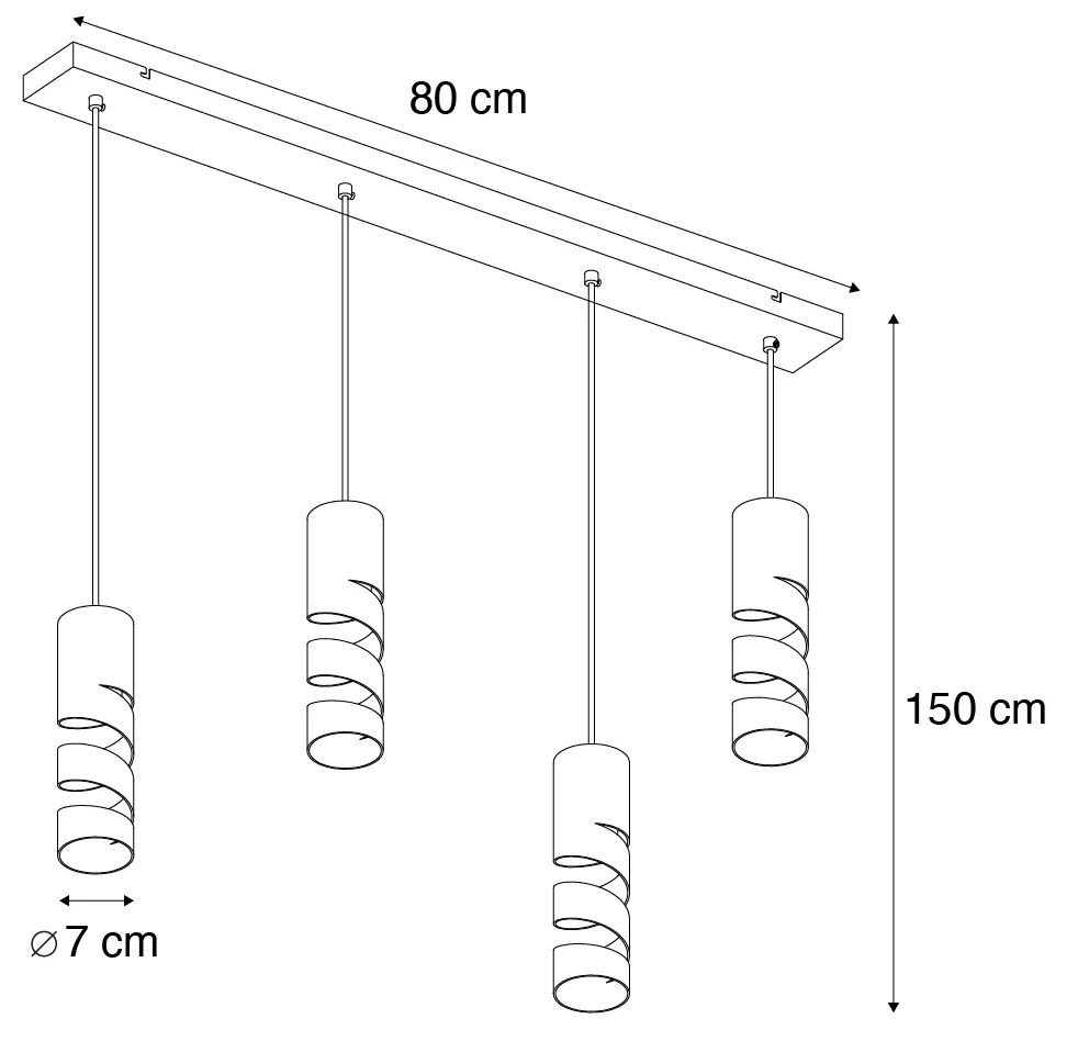 Moderne hanglamp zwart 4-lichts - Stream Moderno