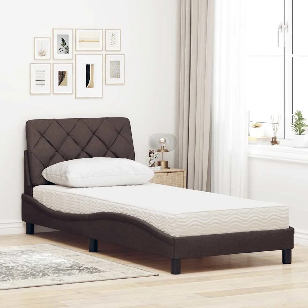 Cama com colchão 80x200 cm tecido castanho-escuro
